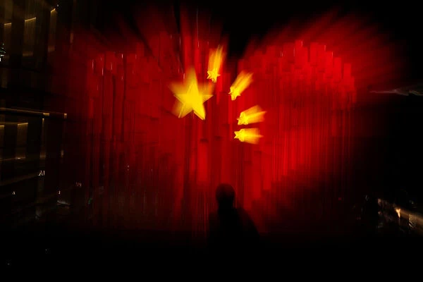 A heart-shaped Chinese flag installation ahead of the 70th founding anniversary of