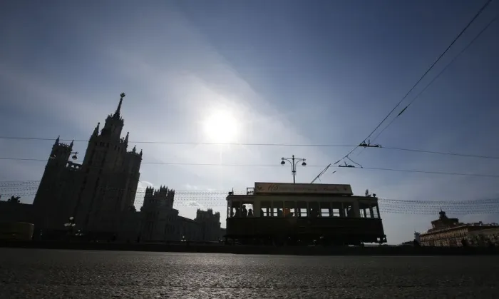 Framed Print : A historic tram rides during the parade to mark the 115th anniversary of Moscow tram