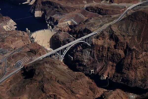 The Hoover Dam is pictured from the air on the outskirts of Boulder City