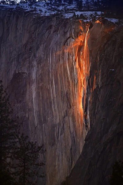 Horsetail Fall in Yosemite National Park in California is pictured from a position along