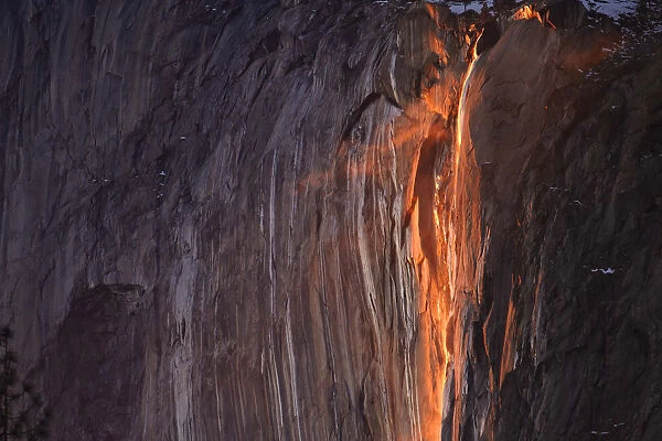 Horsetail Fall in Yosemite National Park in California is pictured from a position along