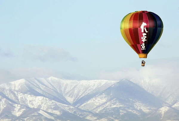 A hot air balloon flies over Obihiro, northern Japan