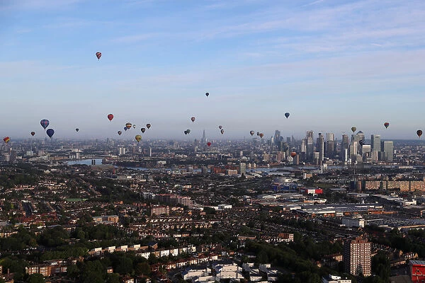Hot air balloons fly over London as a part of the Lord Mayors Hot Air Balloon Regatta