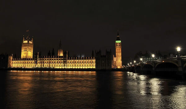 The Houses of Parliament are pictured before their lights extinguished during Earth