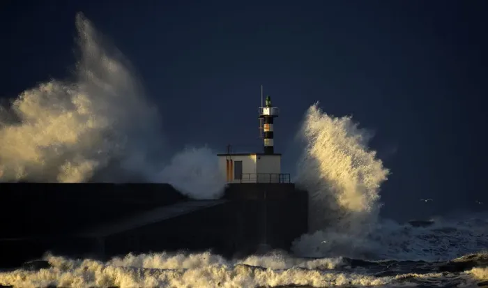 Framed Print : Huge waves crash on the San Esteban de Pravia seafront in the northern Spanish region of Framed Print : Huge waves crash on the San Esteban de Pravia seafront in the northern Spanish region of