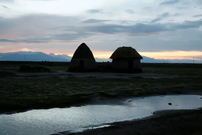 Framed Print : Huts are seen at the Chipaya community where ethnic group install first autonomous