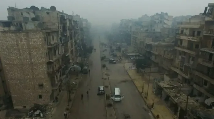 Framed Print : A still image from video of a general view of bomb damaged eastern Aleppo Framed Print : A still image from video of a general view of bomb damaged eastern Aleppo