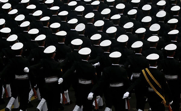 Indian soldiers march during a full dress rehearsal for the Republic Day parade in New