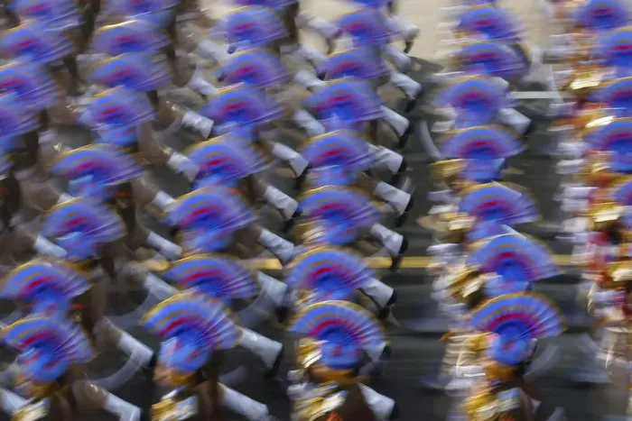 Framed Print : Indian soldiers march during a full dress rehearsal for the Republic Day parade in New Framed Print : Indian soldiers march during a full dress rehearsal for the Republic Day parade in New