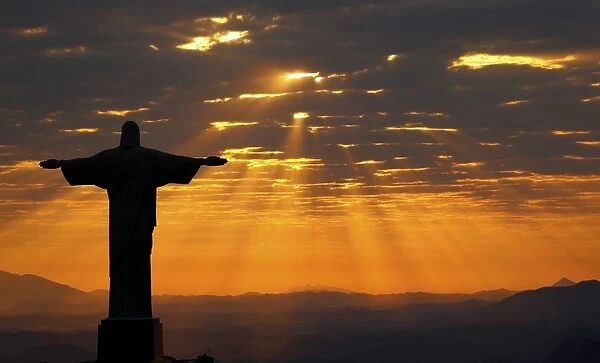Jesus Christ the Redeemer during sunrise in Rio de Janeiro