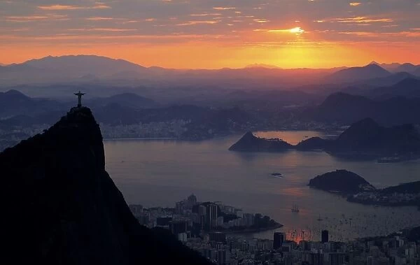 Jesus Christ the Redeemer during sunrise in Rio de Janeiro
