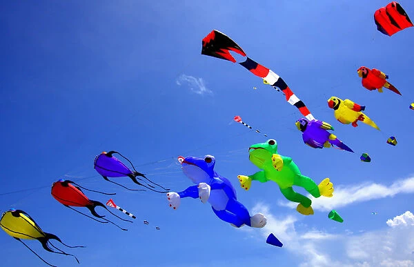 Kites fill the sky during international kite festival in Cartagena