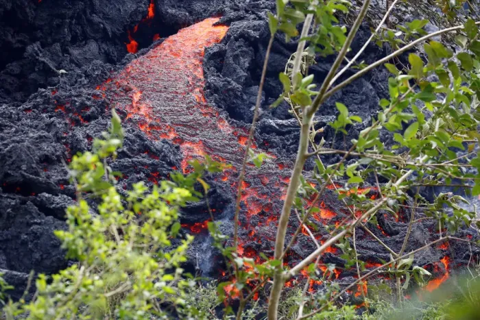 Framed Print : Lava erupts from a fissure east of the Leilani Estates subdivision during ongoing
