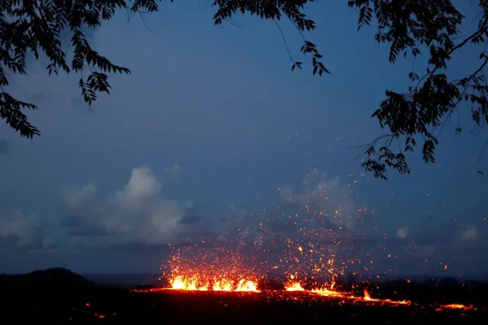 Framed Print : Lava erupts from a fissure on the outskirts of Pahoa Framed Print : Lava erupts from a fissure on the outskirts of Pahoa
