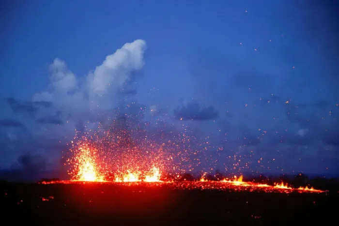 Framed Print : Lava erupts from a fissure on the outskirts of Pahoa Framed Print : Lava erupts from a fissure on the outskirts of Pahoa