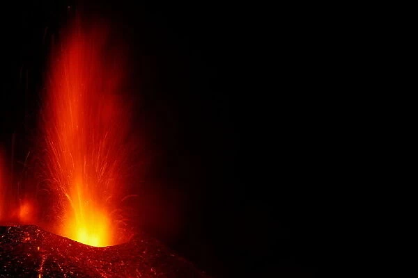 Lava flows following the eruption of a volcano, in El Paso