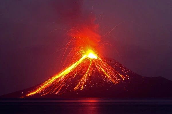 Lava streams down from Anak Krakatau (Child of Krakatoa) volcano during an eruption