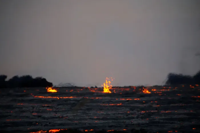 Framed Print : Lava streams down the field from an eruption of the Kilauea Volcano in the Leilani Framed Print : Lava streams down the field from an eruption of the Kilauea Volcano in the Leilani