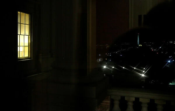 A light shines in the window of Senate Majority Leader Mitch McConnells (R-KY