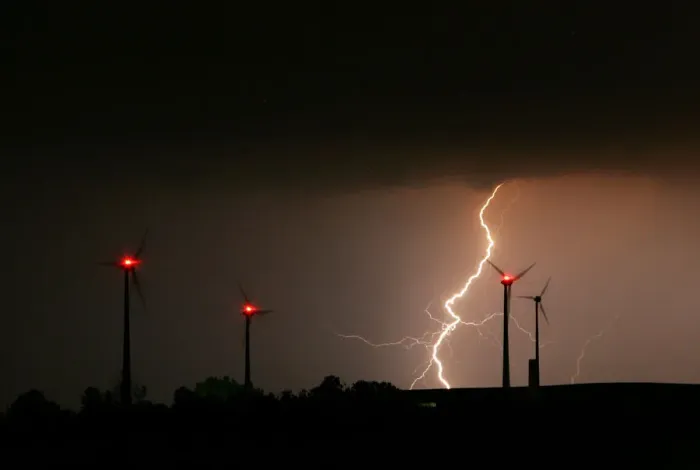 Framed Print : Lightning bolt strikes during a thunderstorm over the eastern German village Schleiz