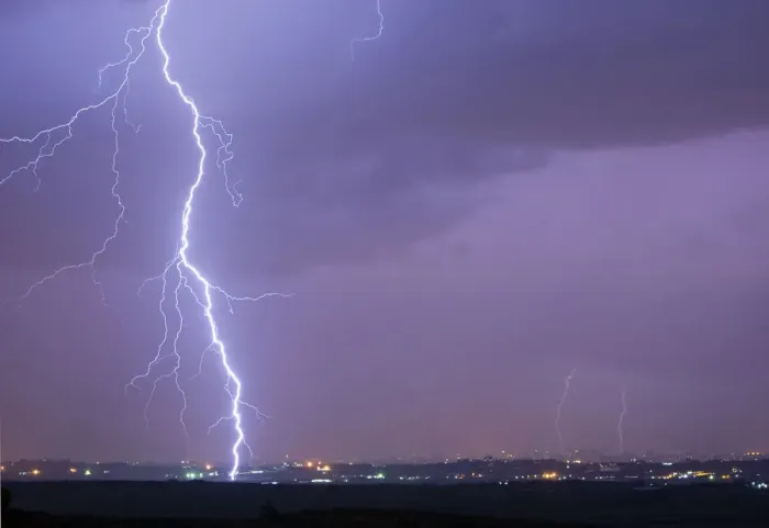 Framed Print : Lightning strikes over Gaza in this general view seen from across the border in southern Framed Print : Lightning strikes over Gaza in this general view seen from across the border in southern