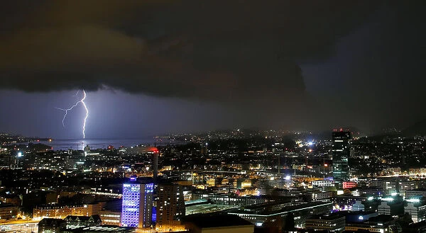 Lightning strikes above Lake Zurich in Zurich