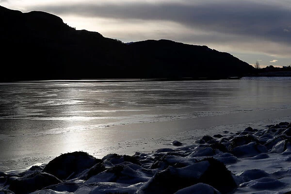 Loch Long is frozen over at Arrochar, Scotland