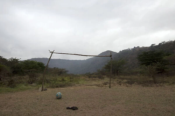 A makeshift soccer goalpost stands near Molweni, west of Durban