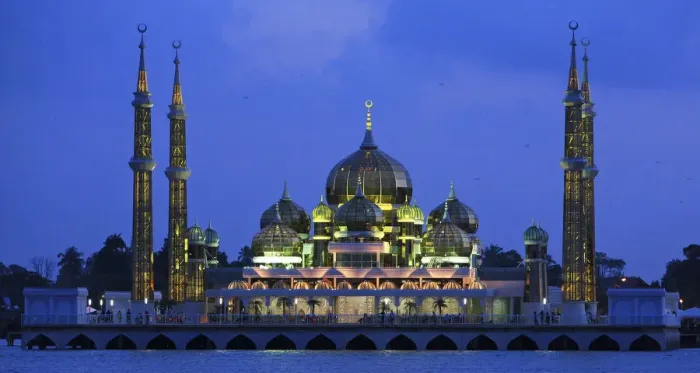 Framed Print : Masjid Kristal is pictured during dusk at the Islamic Heritage Park on Wan Man Island Framed Print : Masjid Kristal is pictured during dusk at the Islamic Heritage Park on Wan Man Island