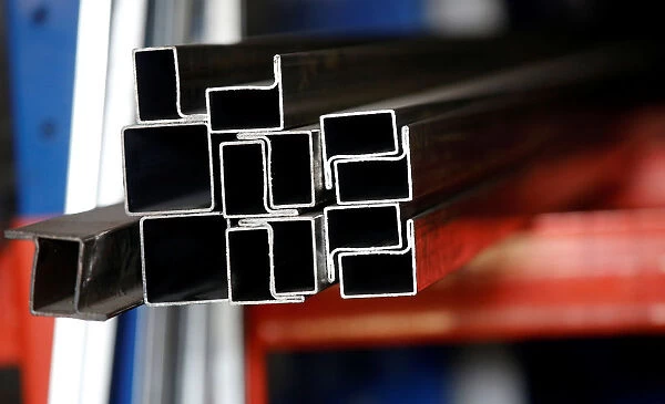 Metal bars are seen at a steel workshop in Marseille