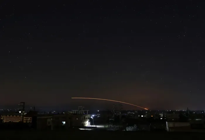 Framed Print : Missile fire is seen over Daraa Framed Print : Missile fire is seen over Daraa