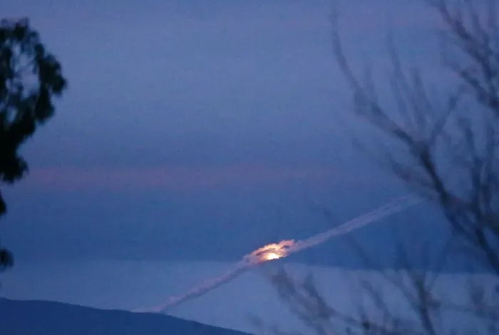 Framed Print : A missile fired into Afrin as seen from north of Rajo Framed Print : A missile fired into Afrin as seen from north of Rajo