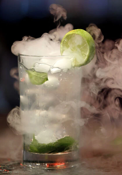 A molecular Mojito is displayed at a bartender school in Lima