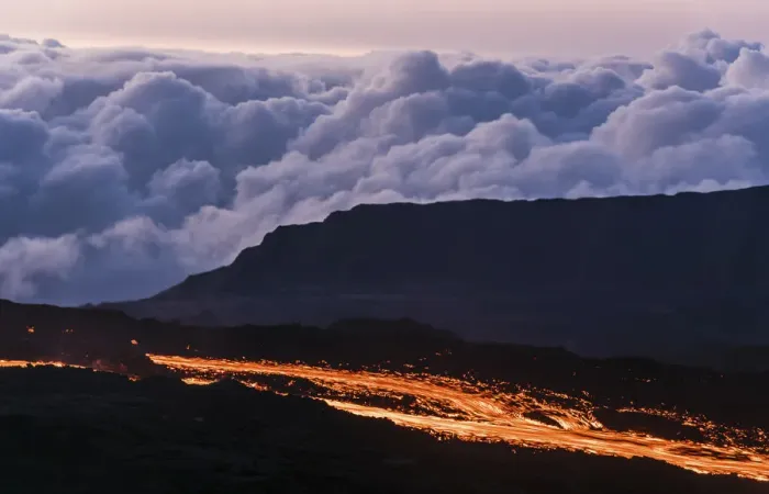 Framed Print : Molten lava flows from the Piton de la Fournaise, one of the worlds most active Framed Print : Molten lava flows from the Piton de la Fournaise, one of the worlds most active