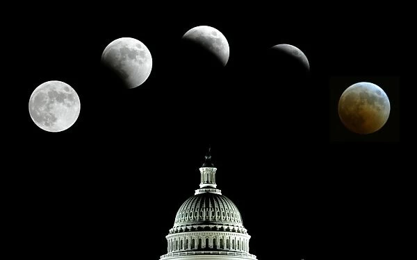 Moon Composite, five of the moon and one of the U. S. Capitol, the moon is seen transitioning