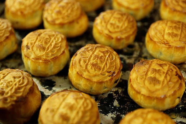 Mooncakes with Chinese words Hongkonger are seen at Wah Yee Tang Bakery in Hong Kong