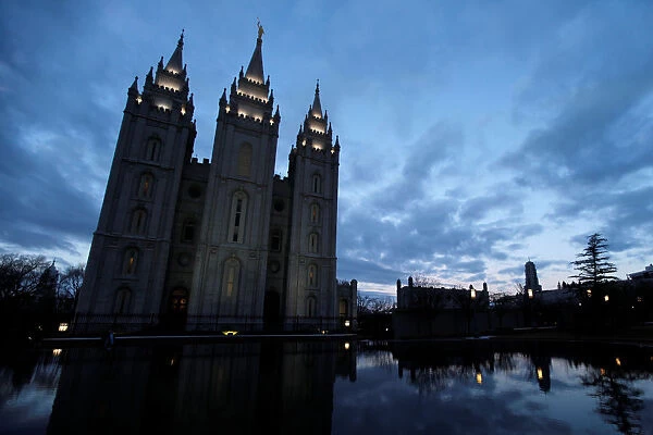 The Mormon Temple is shown at Temple Square, downtown Salt Lake City