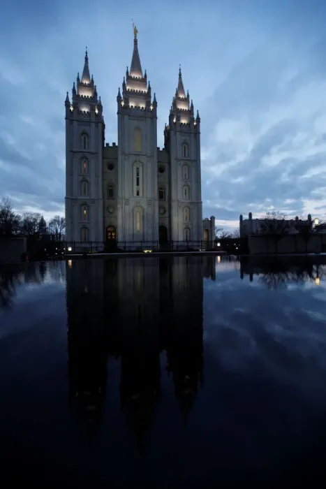 Framed Print : The Mormon Temple is shown at Temple Square, downtown Salt Lake City