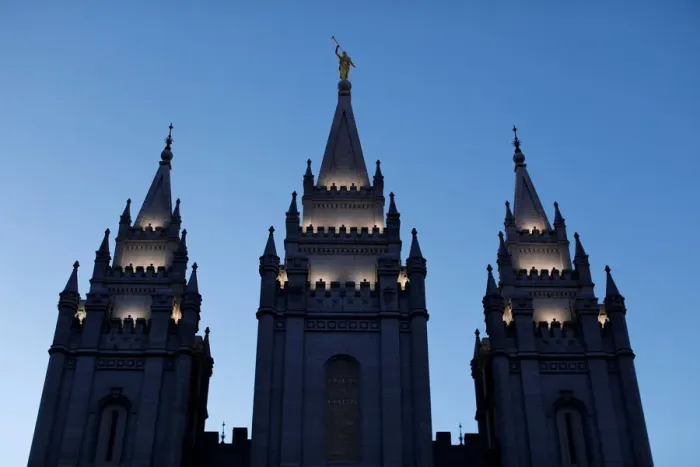 Framed Print : The Mormon Temple is shown at Temple Square downtown Salt Lake City