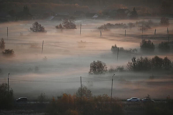 A morning fog is seen in Omsk