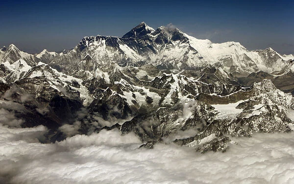Mount Everest, the highest peak in the world, is seen in this aerial view