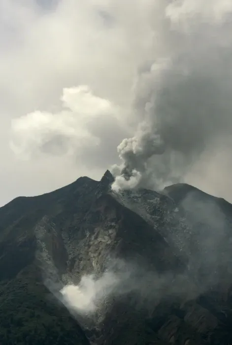 Framed Print : The Mount Sinabung volcano spews smoke in the district of Tanah Karo outside the city of