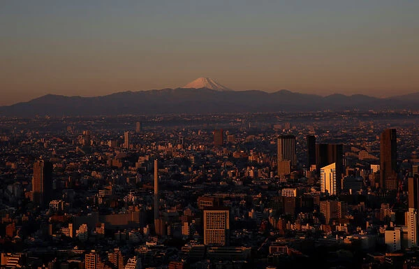Mt. Fujji is seen from Roppongi Hills observation deck in Tokyo