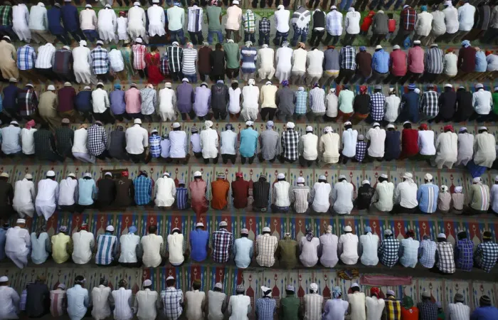 Framed Print : Muslims attend Eid al-Fitr prayers at Kashmiri Takiya Jame mosque in Kathmandu