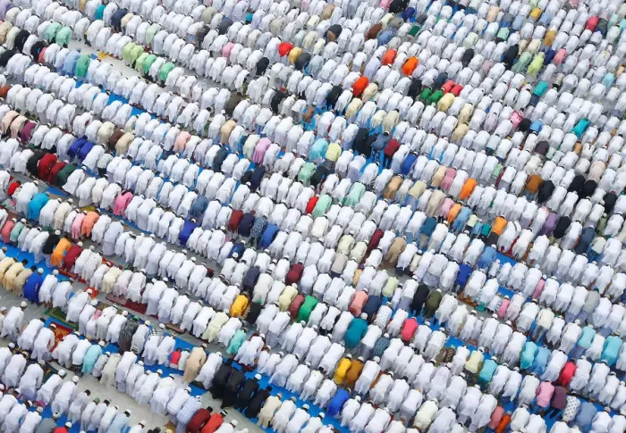 Framed Print : Muslims offer Eid al-Fitr prayers marking the end of the holy fasting month Ramadan in Framed Print : Muslims offer Eid al-Fitr prayers marking the end of the holy fasting month Ramadan in