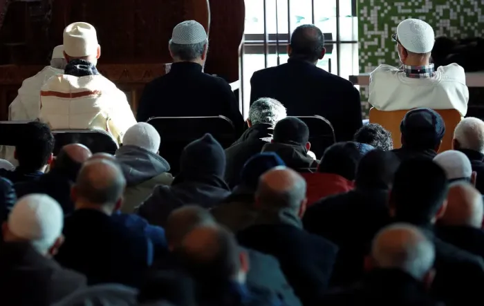 Framed Print : Muslims pray at the Brussels Great Mosque in Brussels Framed Print : Muslims pray at the Brussels Great Mosque in Brussels
