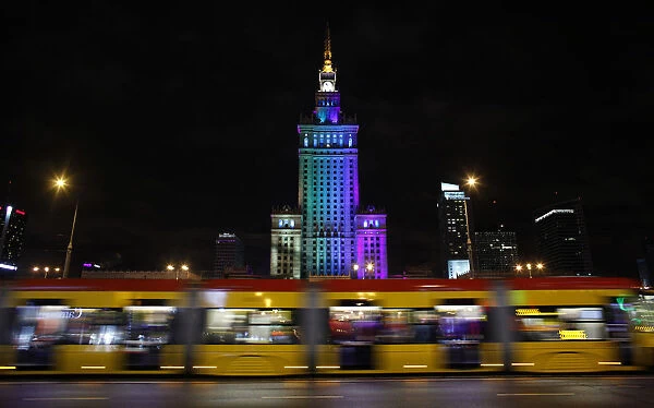The Palace of Culture is pictured after Earth Hour in Warsaw