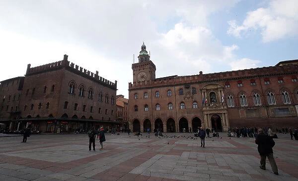 Palazzo d Accursio ( or Palazzo Comunale) is seen in Maggiores square downtown Bologna
