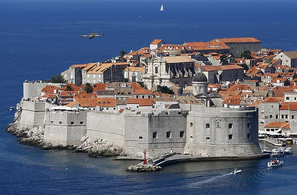 A panoramic view is seen of Croatias UNESCO protected medieval town of Dubrovnik