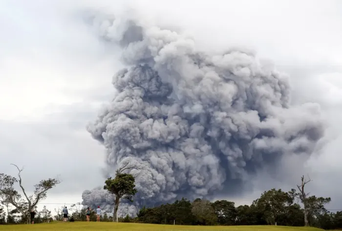 Framed Print : People watch as ash erupt from the Halemaumau crater near the community of Volcano Framed Print : People watch as ash erupt from the Halemaumau crater near the community of Volcano
